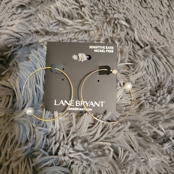 Lane Bryant Goldtone Pearl Hoop Earrings - Picture 3 of 3